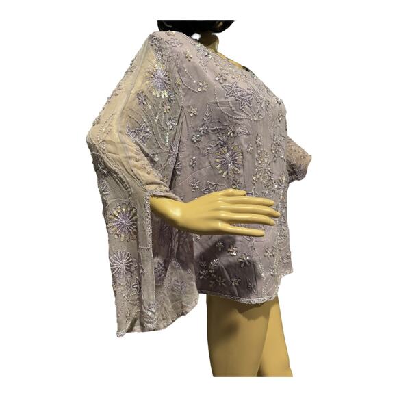 Adrianna Papell Occasions silk Lavender sequin beaded sheer sleeve top size 20W - Picture 6 of 15